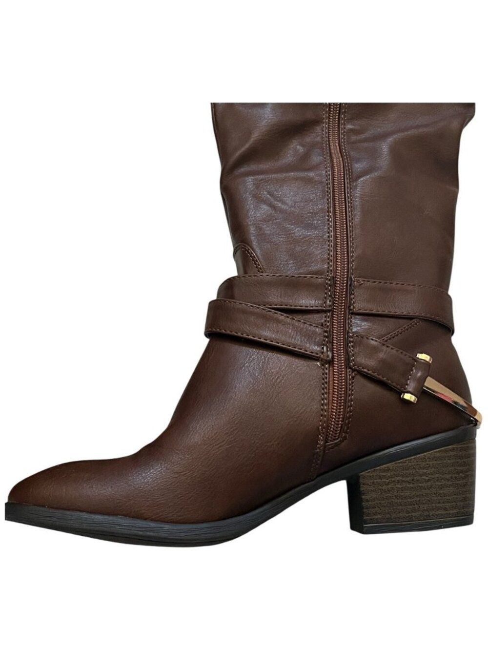 Venus Brown Slouchy Riding Fashion Boots Womens Size 10 Buckle Strap Mid Heel - Picture 5 of 13